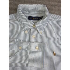 Ralph Lauren Button Up Shirt Mens Size M Striped Collared Embroidered Logo Blue